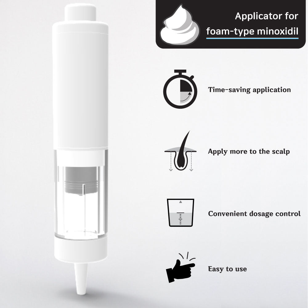 Inveneed Minoxidil Foam Applicator applying Rogaine foam directly to scalp