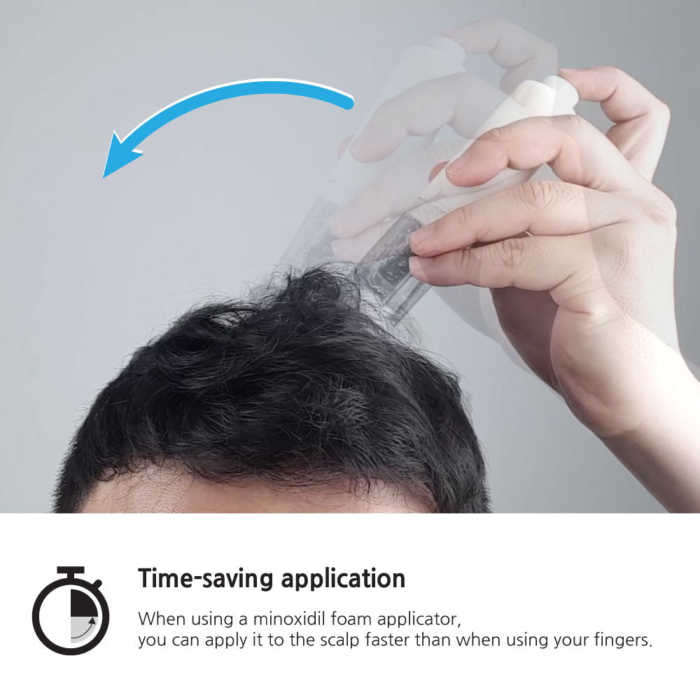 Inveneed Minoxidil Foam Applicator applying Rogaine foam directly to scalp
